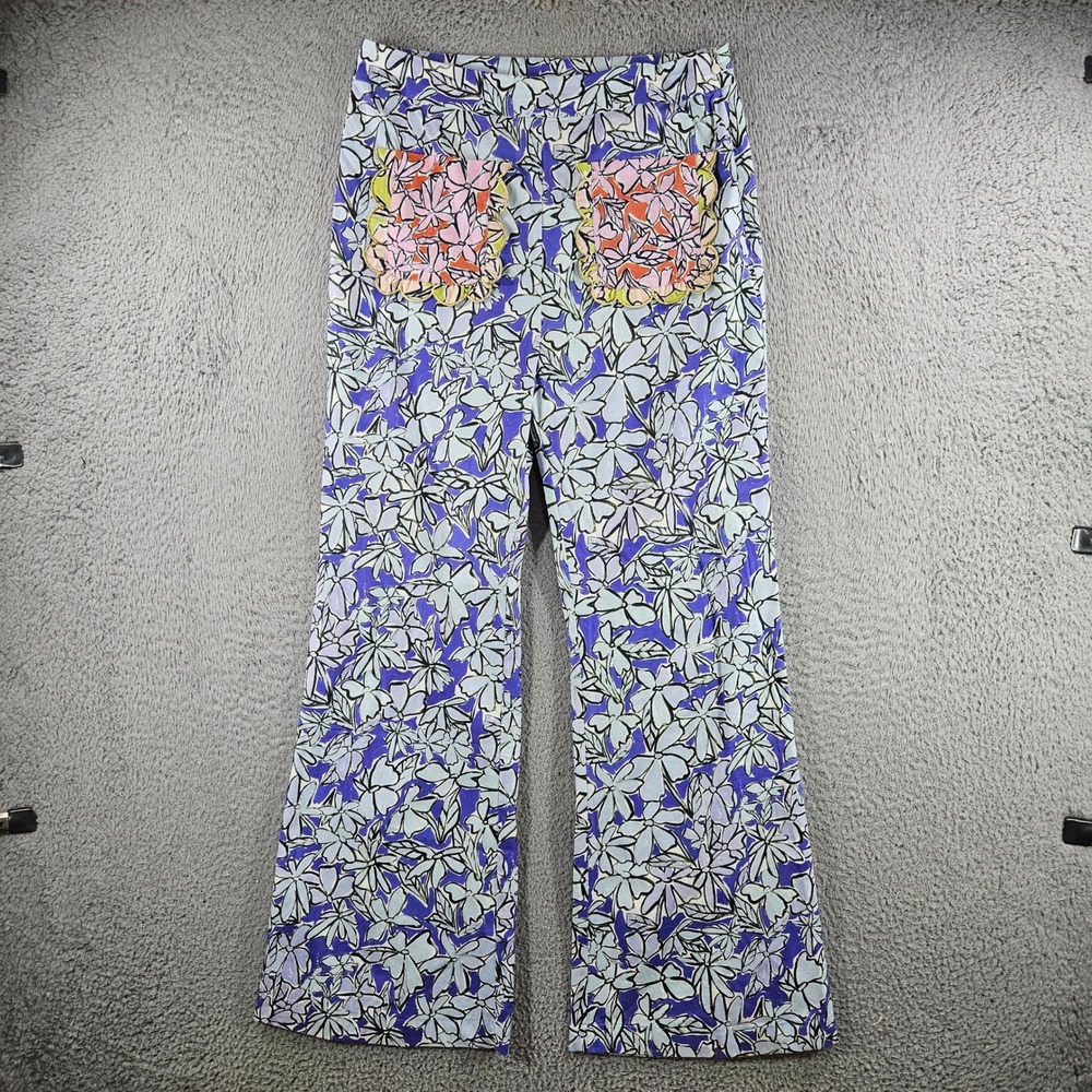 Celia B Womens Purple Floral Wide Leg Scalloped Pocket Pants Size Medium